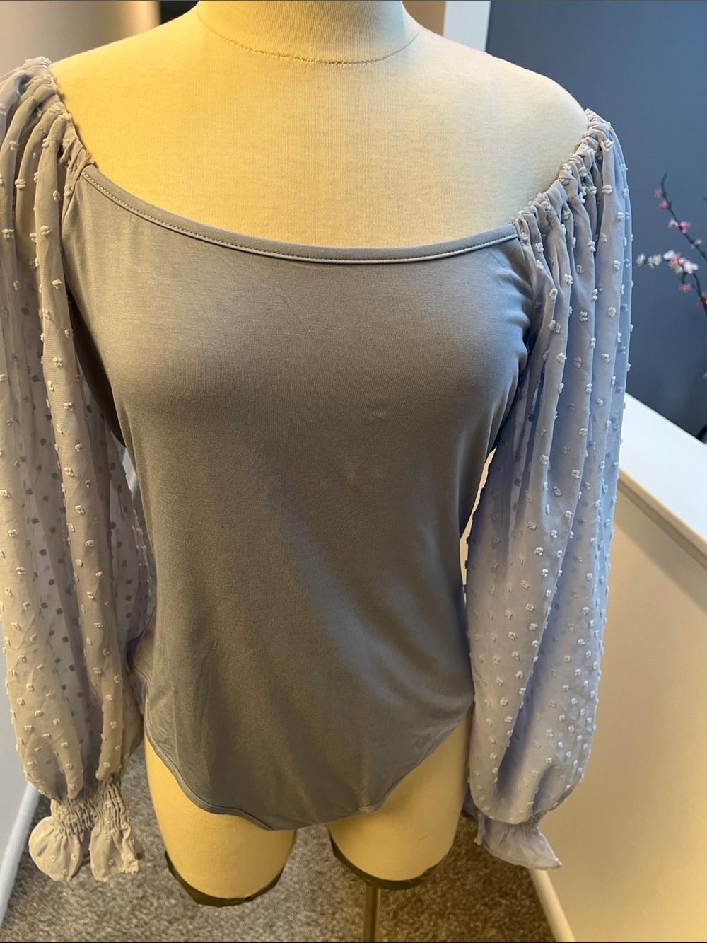 Women’s Off-Shoulder Puff Sleeve Top - Light blue